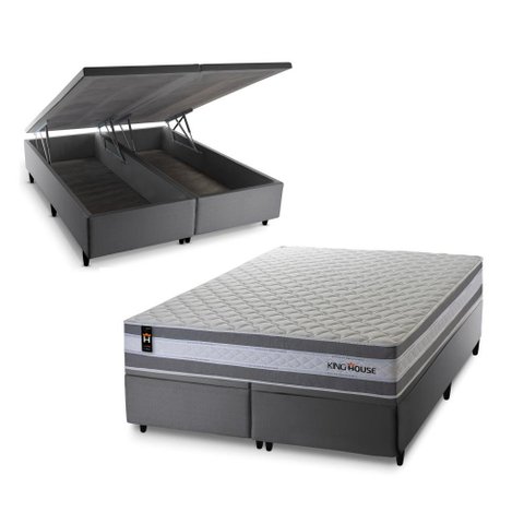 Conjunto Box Baú Alpine Cinza 193x203x72 c/ Molas Ensacadas