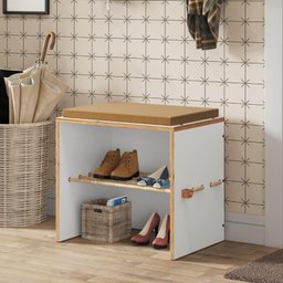 Banco Cordel com Futon e Prateleira de Sisal - Branco - 1