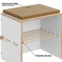 Banco Cordel com Futon e Prateleira de Sisal - Branco - 3