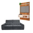 Ver imagem 1 de Kit Sofá América 3 Lugares com Painel Jade Caemmun Freijo/off White/cinza