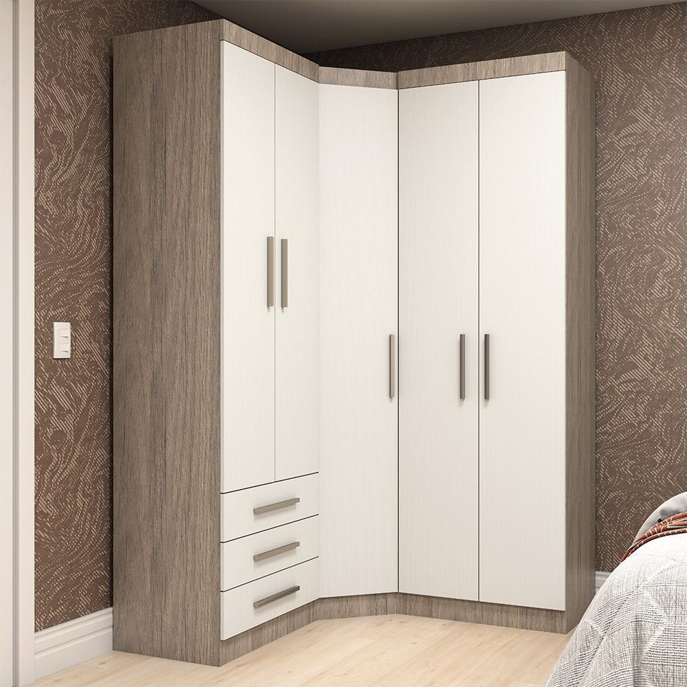 Guarda Roupa Modulado de Canto 5 Portas e 3 Gavetas Jequitibá com Areia ...