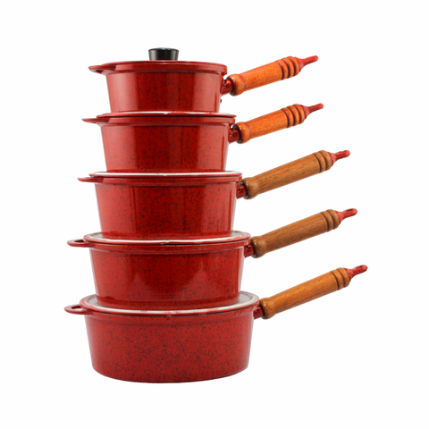 Jogo de 5 Panelas de Aluminio Fundido com Cabo 16 a 24cm - Vermelho Pigmentado