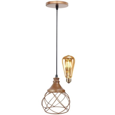 Pendente Aramado Esfera Balonê Cobre Rose Gold + Lâmpada Lustre Luminária Teto Sala Cozinha Balcão a