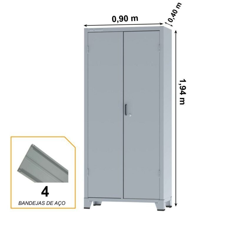 Armário de Aço c/ 02 portas REFORÇADO – (PA – 90) – 1,98×0,90×0,40m – Chapa # 22 – Cinza- 12113 - 3