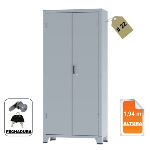 Armário de Aço c/ 02 portas REFORÇADO – (PA – 90) – 1,98×0,90×0,40m – Chapa # 22 – Cinza- 12113