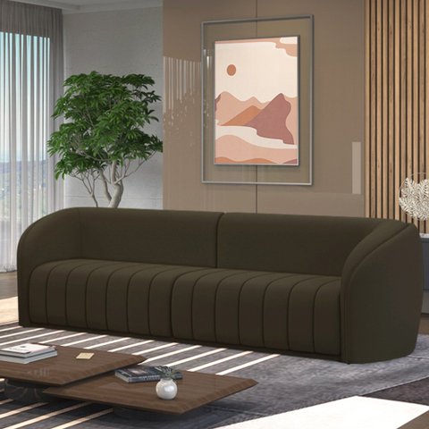 Sofá Decorativo Sala de Estar 252cm Adam 3 Lugares Veludo Marrom G45 - Gran Belo Sofá Adam