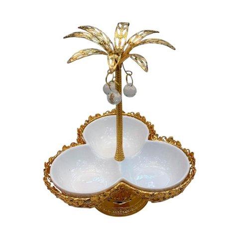 Petisqueira em Forma de Coqueiro Branco com Dourado para Sala de Jantar e Gourmet 25x30cm