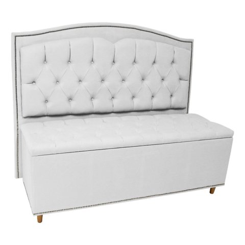 Kit Cabeceira e Calçadeira com Baú 195 Cm King Casal Diana Suede Branco - Fina Mobília