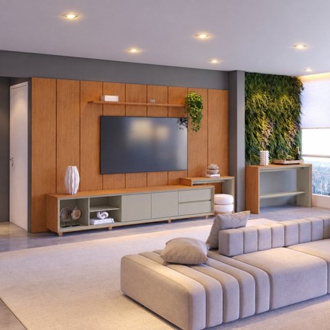 Conjunto Painel Dominus + Rack Premium Painel 279 cm Rack Off White/Naturalle com Extensão Mavaular