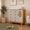 Ver imagem 1 de Cômoda Pingo Quarto Bebê Trocador Janela de Tela 4 Gavetas - Off White com Amêndoa