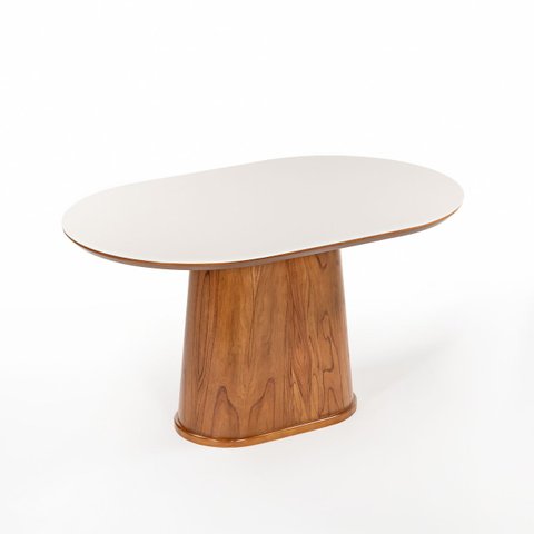 Mesa de Jantar Lina até 6 Lugares Orgânica com Vidro Off White 140x90cm
