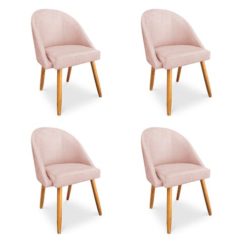 Kit 04 Cadeiras Jantar Bela Suede Rosa Bebê Pés Palito Castanho - Pallazio