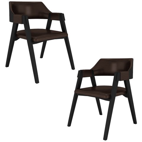 Kit 2 Cadeiras Sala de Jantar e Jogos Carteados Madeira Maciça Poker Pu Marrom/preto G42 - Gran Belo