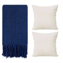 Ver imagem 1 de Manta para Sofá Gigante Azul + Capas de Almofada Bege