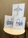Ver imagem 5 de Kit 3 Quadros Infantis Transportes Aquarela 26x26 Moldura Filete Branca sem Vidro