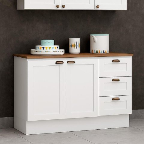 Balcão Cozinha Genialflex Provençal Branco com Tampo Ébano