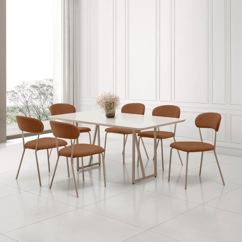 Conjunto para Sala de Jantar com 6 Cadeiras Betina Bege/Champagne/Terracota/Off White
