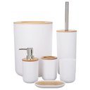Ver imagem 1 de Kit Lavabo Porta Cotonete Ou Algodão Tampa De Bambu 6 Peças