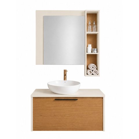 Kit Conjunto Gabinete de Banheiro e Espelheira Suspenso sem Cuba Off White Cal Móveis