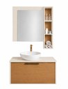 Ver imagem 1 de Kit Conjunto Gabinete de Banheiro e Espelheira Suspenso sem Cuba Off White Cal Móveis