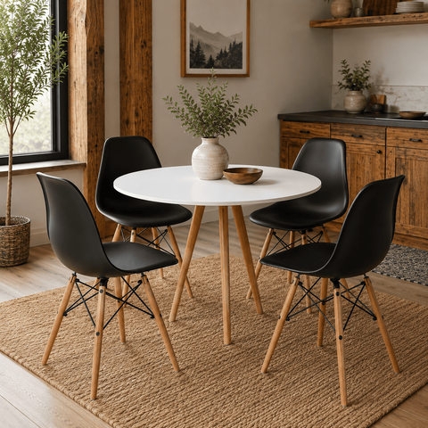 Kit 4 Cadeiras Eames Charles Eiffel para Sala de Jantar Moderna - Preta
