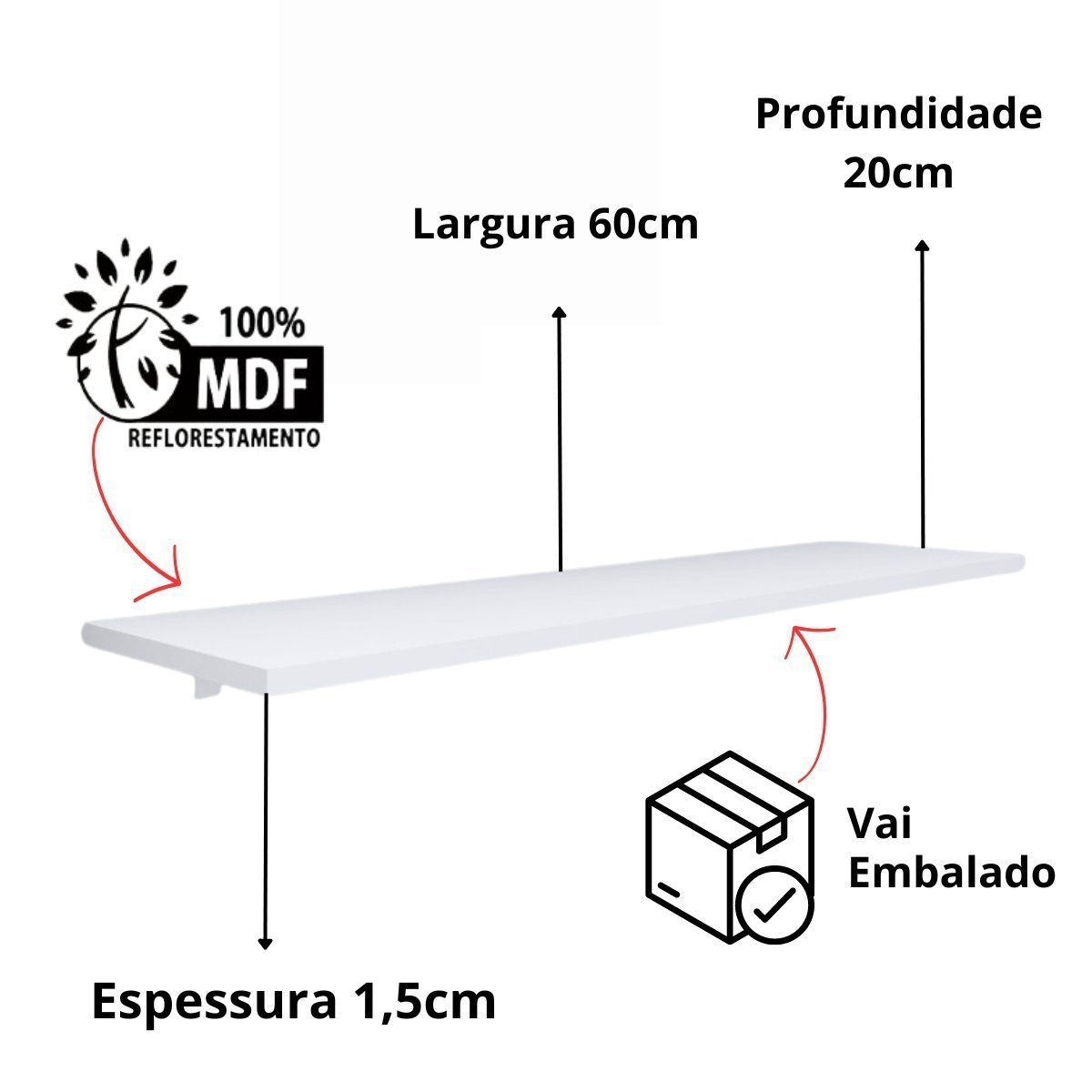 Kit 4 Prateleiras 80x20cm Multiuso Branco :4 Prateleiras - 3