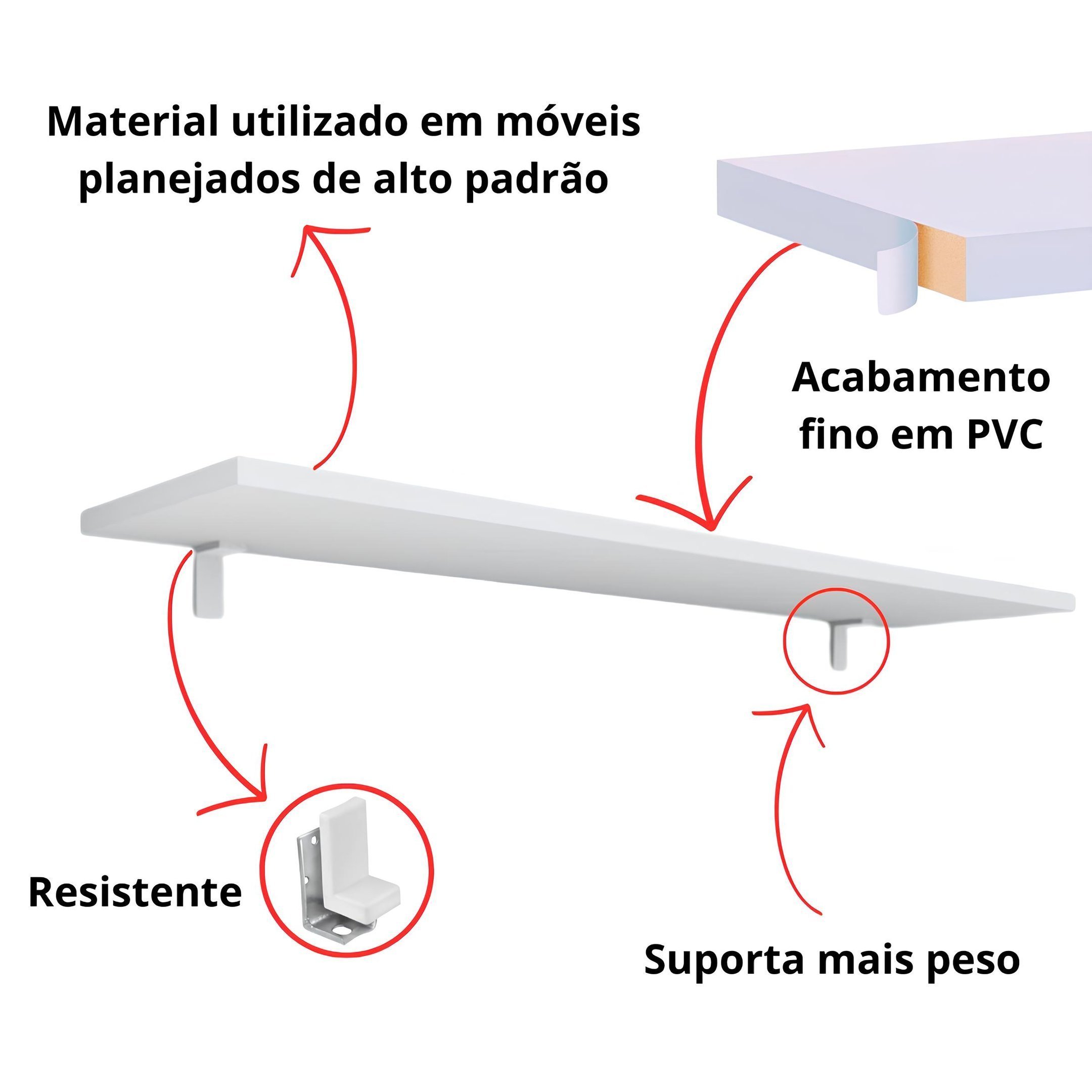 Kit 4 Prateleiras 80x20cm Multiuso Branco :4 Prateleiras - 2