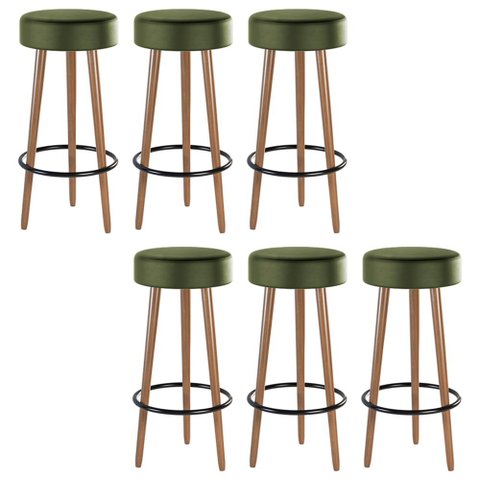 Kit 06 Banquetas Cozinha Londres Estofada D-33 com Pés de Madeira Couríssimo Verde - Desk Design