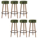Ver imagem 1 de Kit 06 Banquetas Cozinha Londres Estofada D-33 com Pés de Madeira Couríssimo Verde - Desk Design