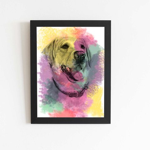 Quadro Cachorro Labrador Tinta Aquarela Moldura 20x30cm