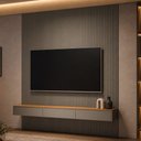 Ver imagem 3 de Painel Ripado para TV 85 pol com Bancada Suspensa Orgânica 258cm Slats L05 Tauari Gris Fosco - Lyam