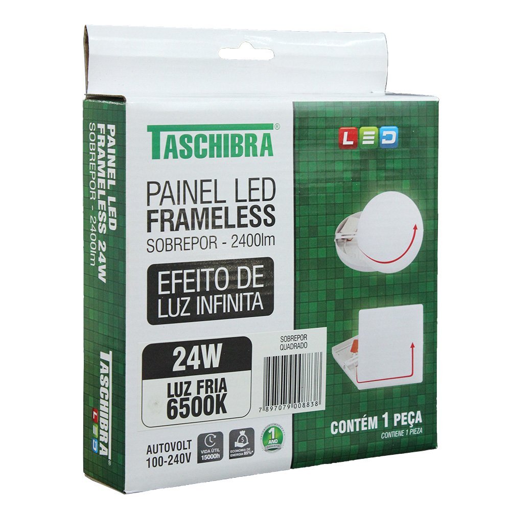 Painel de Led Quadrado Frameless para Sobrepor 6500k 24w Taschibra - 3