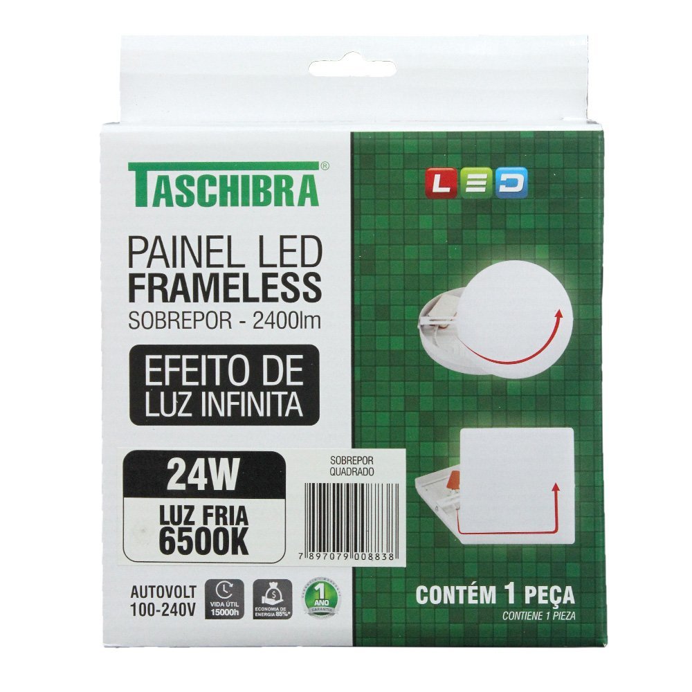 Painel de Led Quadrado Frameless para Sobrepor 6500k 24w Taschibra - 4