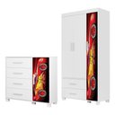 Ver imagem 1 de Guarda Roupa Infantil 3 Portas 2 Gavetas e Comoda 4 Gavetas 1 Porta Mdf Livia Vermelho Decmade