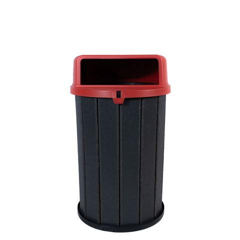 Lixeira Madeira Plástica 100 Litros - 70 Cm:cinza/vermelho