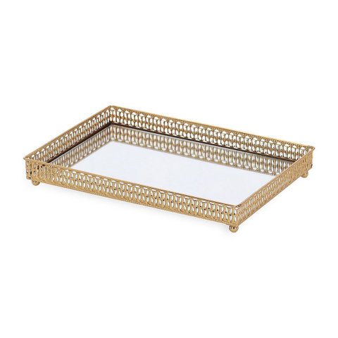 Bandeja Decorativa Metal Dourado com Espelho 27cm 19464 Mart