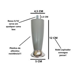 Kit 12 Pé Cama Box Queen Bipart Baú Rubi Cinza Cromado 12cm - 2