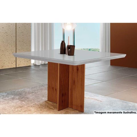 Mesa P/ Cozinha Berlim C/ Tampo 90x90cm Madeirado Vidro Canto Curvo - Imbuia Ripado 3d/off White -