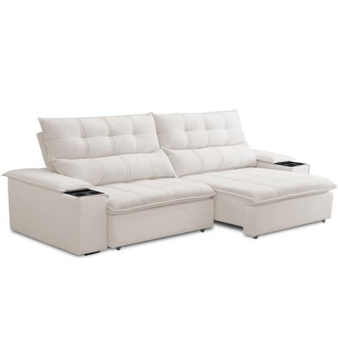Sofá Retrátil Reclinável Living 230cm Ártico F04 Bouclê Cru