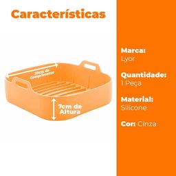 Forma de Silicone para Air Fryer Quadrada Cinza 20x7cm - Lyor 4887 - 8