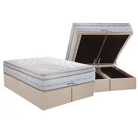 Cama Box Baú King: Colchão Molas Masterpocket Ensacadas Herval Maxspring American + Base Crc Suede