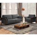 Ver imagem 2 de Kit Sofá Living 3 Lugares e Poltrona 102cm Pés Madeira Roya M22 Linho Cinza Escuro - Mpozenato