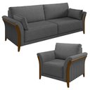 Ver imagem 1 de Kit Sofá Living 3 Lugares e Poltrona 102cm Pés Madeira Roya M22 Linho Cinza Escuro - Mpozenato