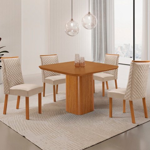 Mesa de Jantar Eloise 90cm Tampo MDF Laminado Canto Copo com 4 Cadeiras Yasmin