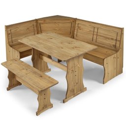 Conjunto de Bancos com Mesa em Madeira Marrom Antique - 6