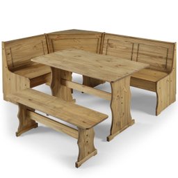 Conjunto de Bancos com Mesa em Madeira Marrom Antique - 1