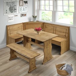 Conjunto de Bancos com Mesa em Madeira Marrom Antique - 2