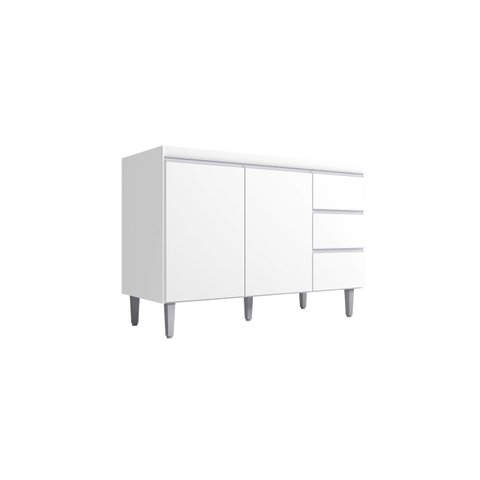 Balcão Gabinete para Pia Branco Andreia sem Tampo 120cm 2 Portas 3 Gavetas - Ajl Móveis Balcão Gabin