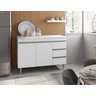 Balcão Gabinete para Pia Branco Andreia sem Tampo 120cm 2 Portas 3 Gavetas - Ajl Móveis Balcão Gabin - 4