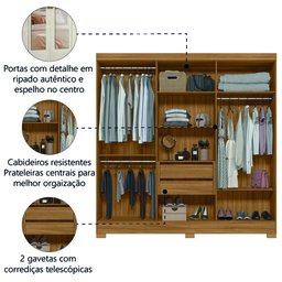 Guarda Roupas Casal Ripado com Espelho 6 Portas 2 Gavetas Freijó/off White Valença Moval - 4